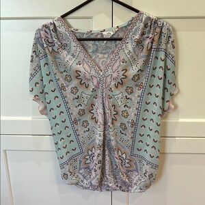 Spring summer. Short sleeve boho breezyPatterned Women's Top anthro inspired